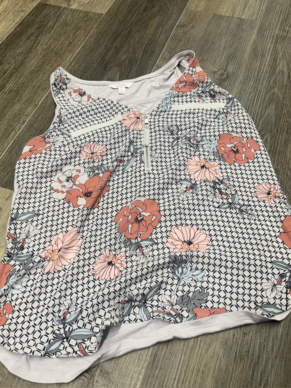 Candie's Coral and Light Pink Floral Geometric Sleeveless Camisole